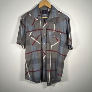 Vtg Rock Creek Ranch‎ Mens Plaid Pearl Snap Button Short Sleeve Western Shirt L
